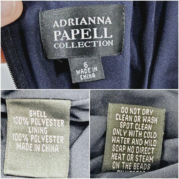 Adrianna Papell Illusion Bodice Jersey Sheath Dress Womens 6 Navy Mini Cocktail - Picture 4 of 16